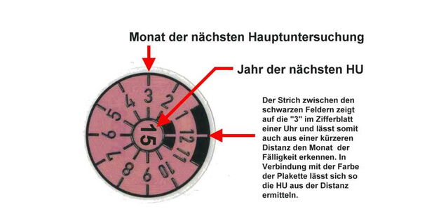 Die Fälligkeit der nächsten HU erkennt man auf der Plakette | © Altais Hosting & Design Essen